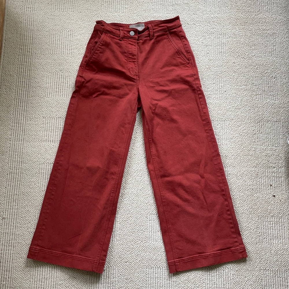Red wide leg high waist everlane pants